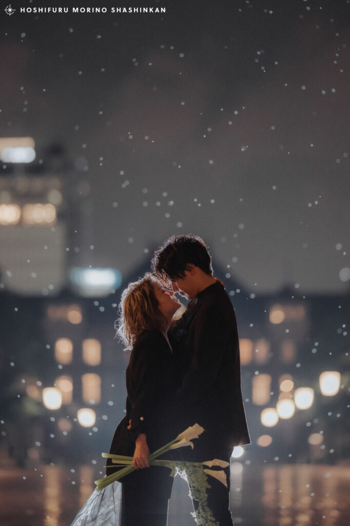 雨の降る東京駅・丸の内で撮影した結婚式前撮り・ウェディングフォト