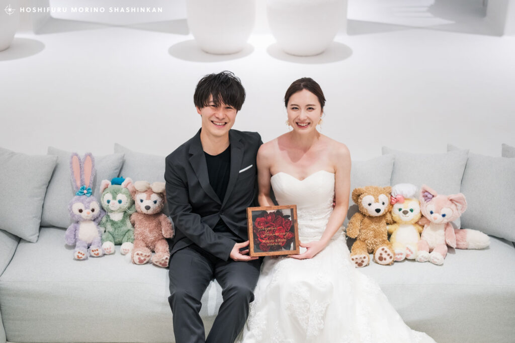 プリシアリゾートヨロンのスイートルームにてダッフィー&フレンズとのウェディングフォト