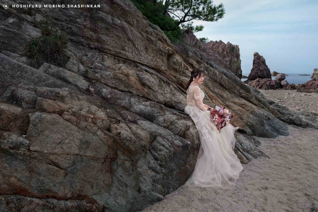 城原海岸での結婚式前撮り　花嫁ソロショット