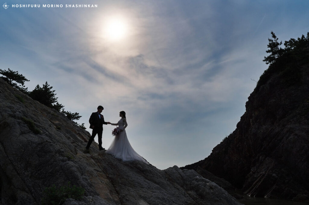 城原海岸での結婚式前撮り　シルエット写真