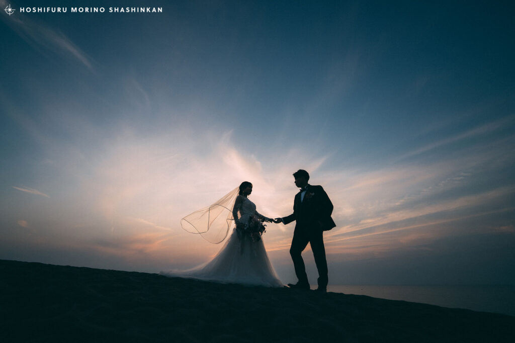 鳥取砂丘でのシルエットウェディングフォト